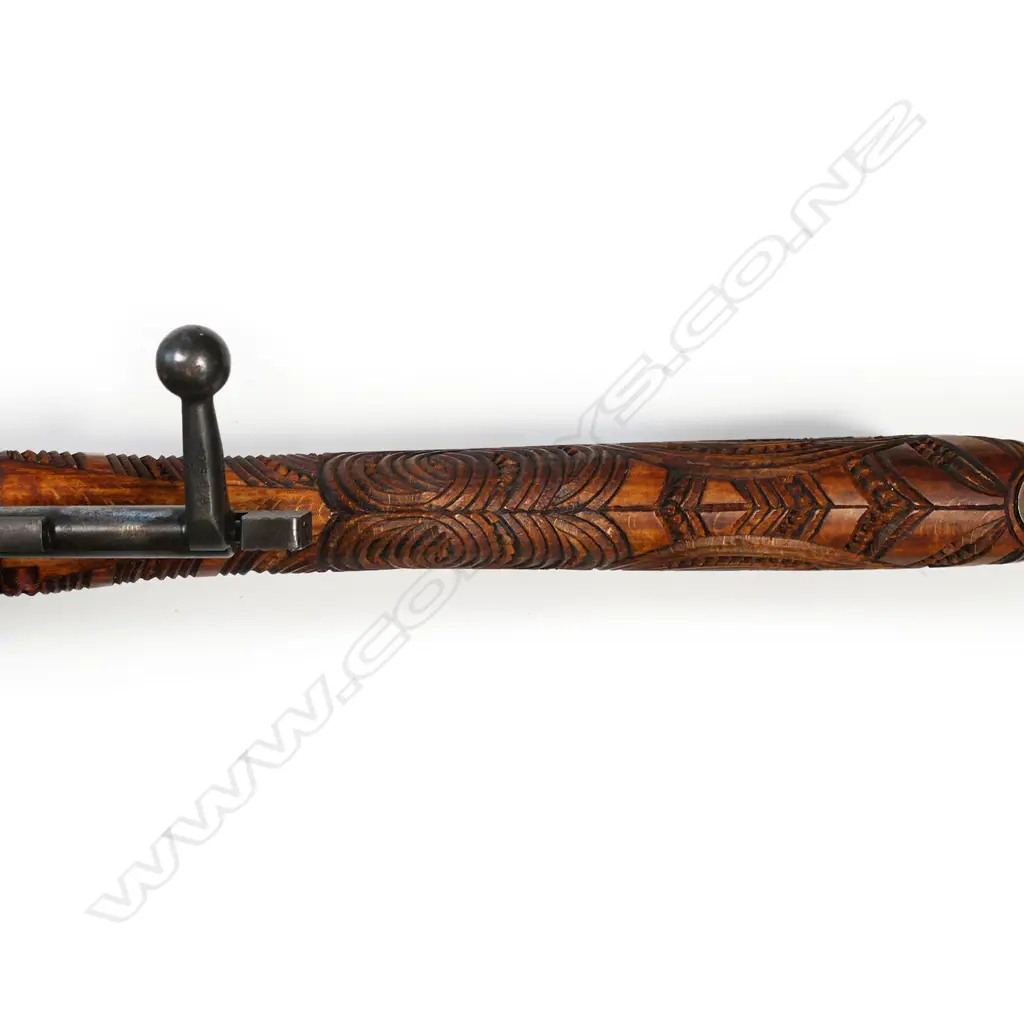 A 1917 WWI Mark 1 dated .303 Lee Enfield rifle with all-over-carved Māori designs attributed to Rangi Redman, Image 1++